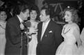 Tallinna televisioonistuudio aastavahetuse pidu Pirita restoranis: Anne   Roiha, Kalmer Tennosaar, Helle Barbo, Gennadi Podelski, Anne Peterson.   1962/63