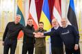 With President of Lithuania Gitanas Nauseda, then-President of Poland Andrzej Duda, President Volodymyr Zelenskyy and then-President of Latvia Egils Levits in Ukraine, 2023.