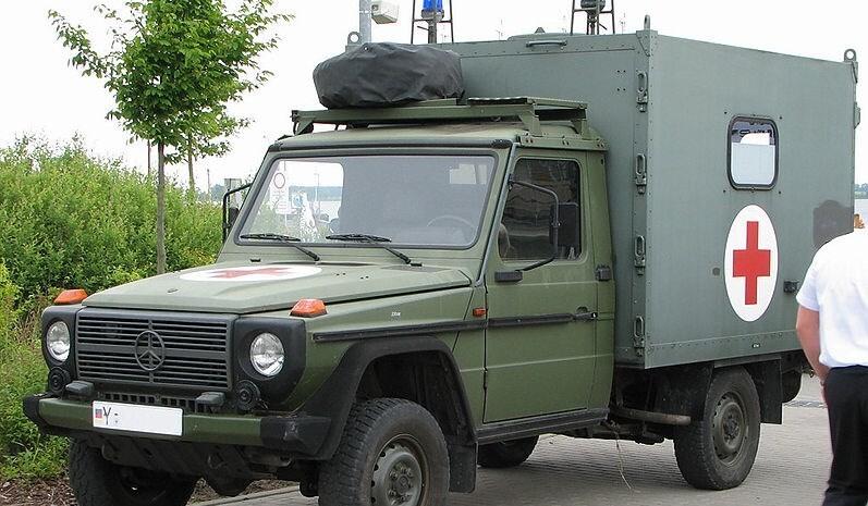A Mercedes-Benz 250 GD 'Wolf', converted into a medical evacuation vehicle