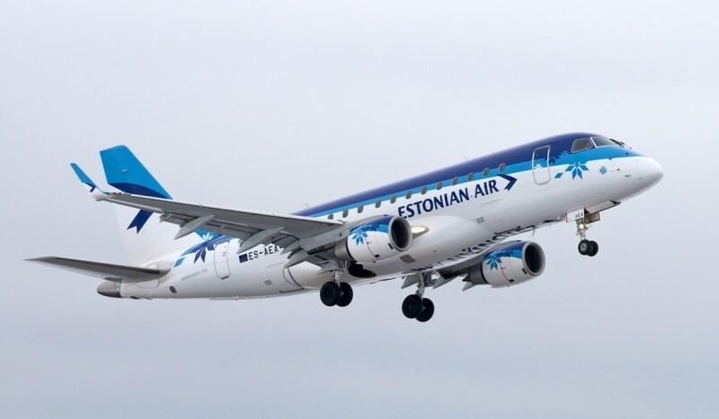Estonian Air's new Embraer aircraft emblazoned with the carrier's new design
