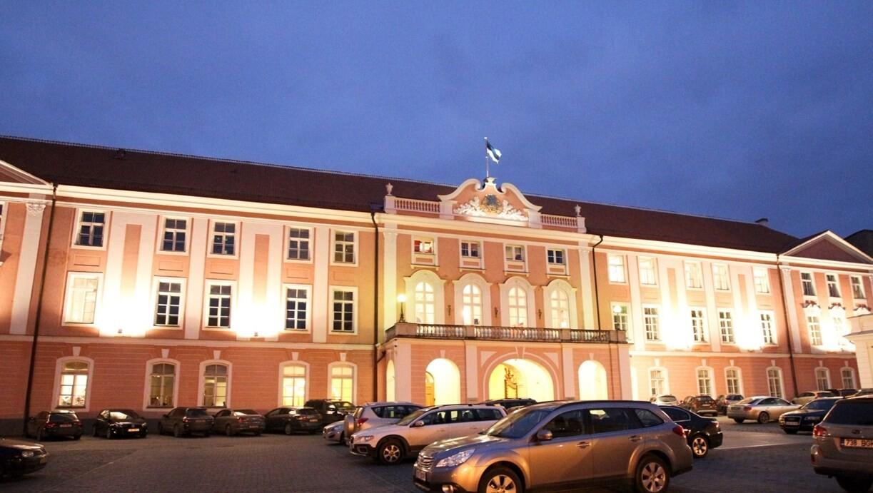 The Parliament building in Tallinn at night