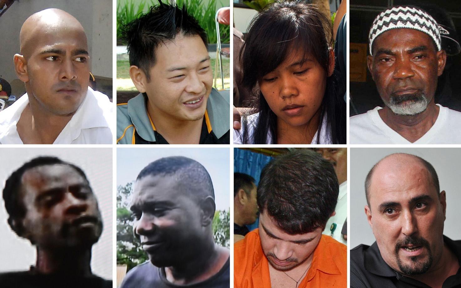 Üleval: austraallased Myuran Sukumaran ja Andrew Chan, filipiinlanna Mary Jane Veloso ja nigeerlane Martin Anderson. All: nigeerlased Raheem Agbaje Salami, Silvester Obiekwe Nwolise, Brazilian Rodrigo Gularte ja prantslane Serge Atlaoui.