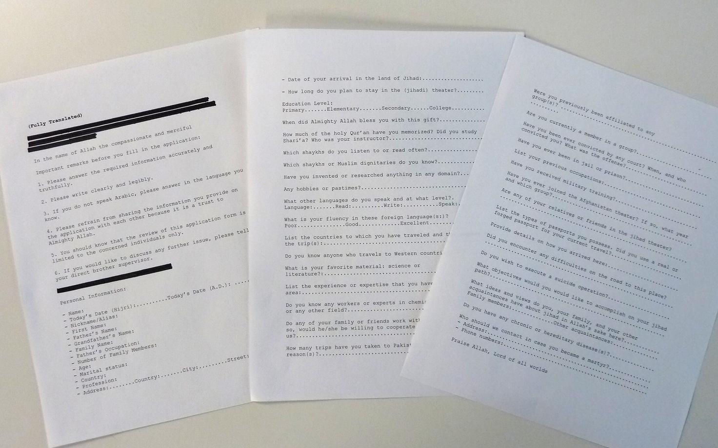 Osama bin-Ladeni kodust leitud Al-Qaeda värbamisvorm.