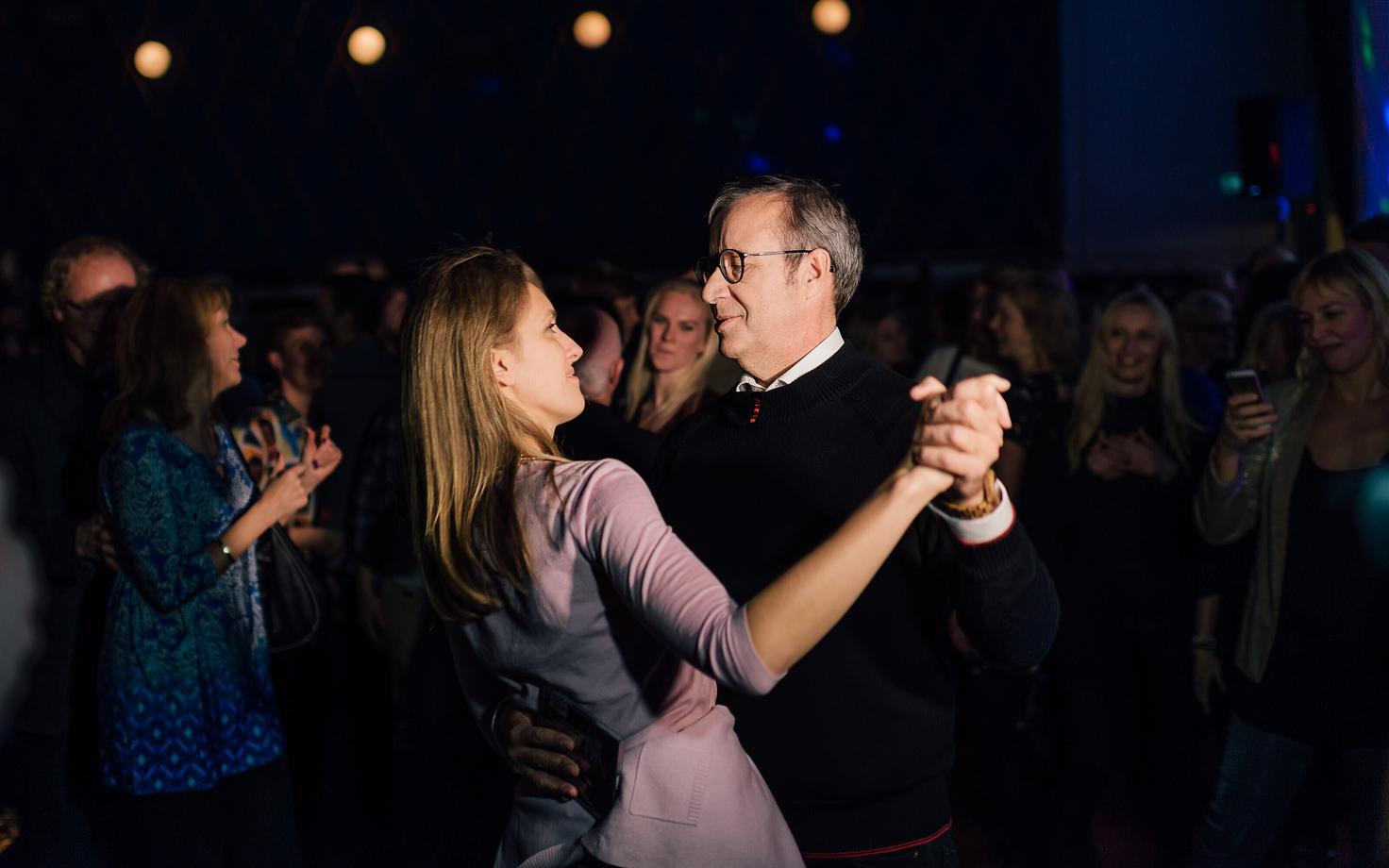 At the launch of the compilation album by Toomas Hendrik Ilves. Ilves and Ieva Kupce dancing