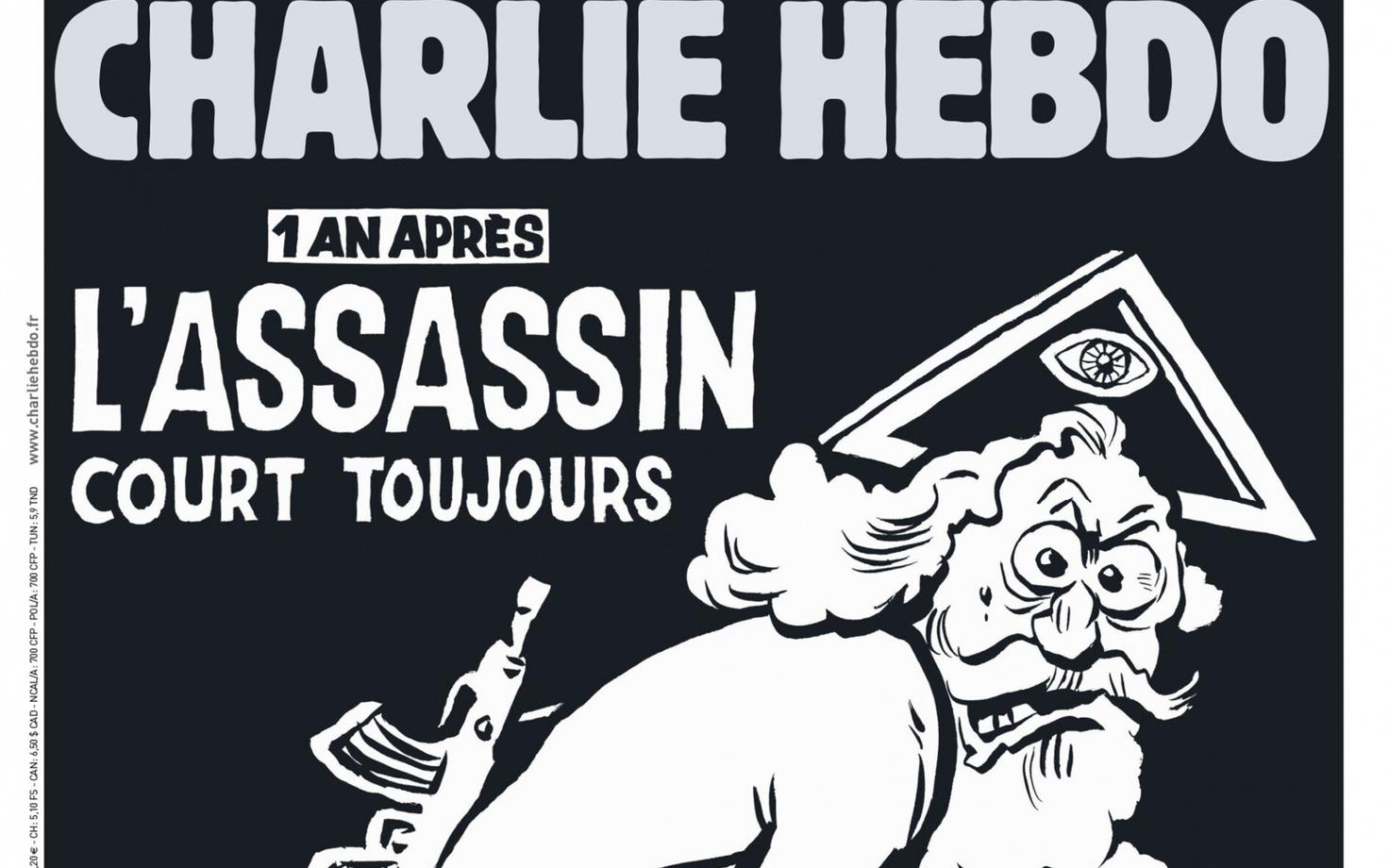 Charlie Hebdo erinumbri kaas rünnaku aastapäeval.