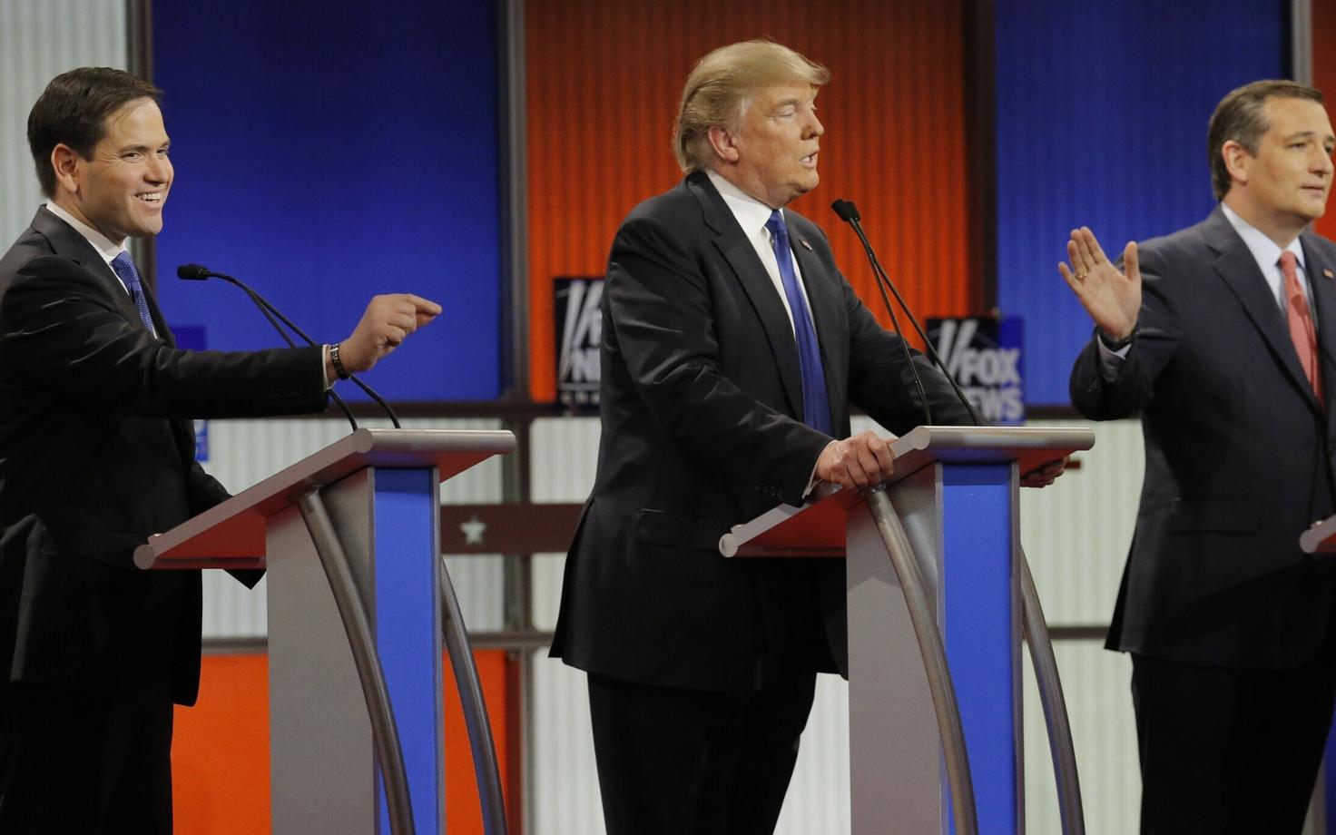 Rubio, Trump ja Cruz Detroidi debati ajal