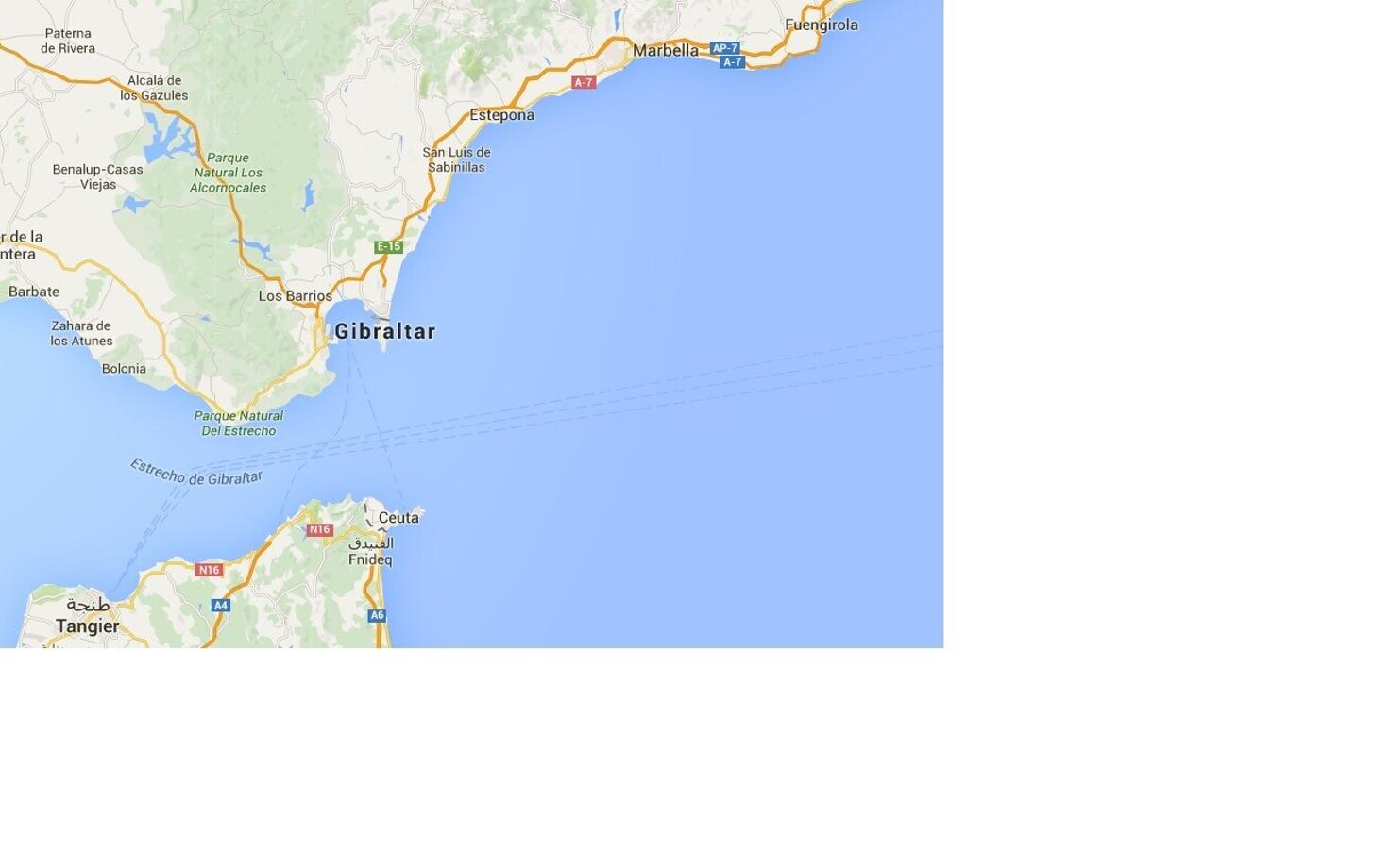 Gibraltari väin: üleval Gibraltar, allpool üle mere Ceuta.