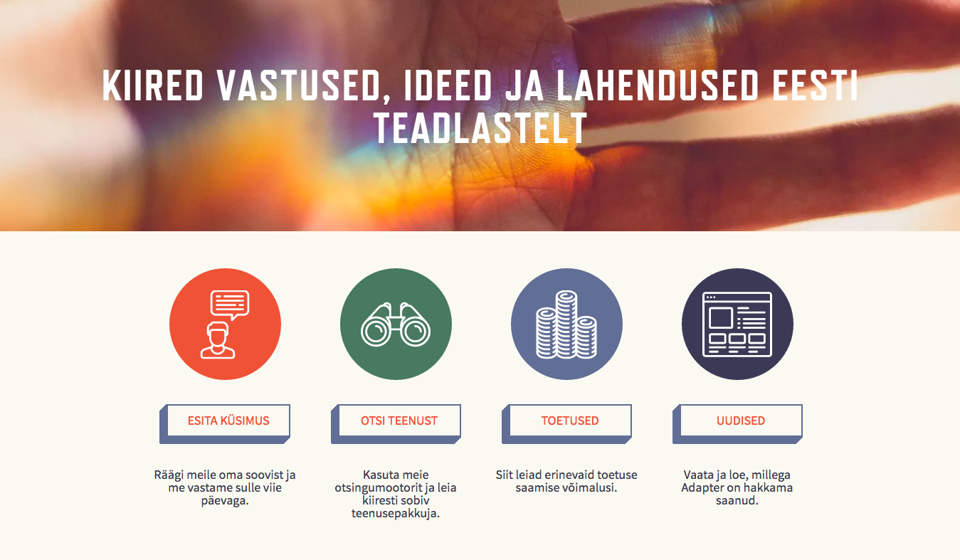 Adapter – Eesti ülikoolide teadus-, innovatsiooni- ja ettevõtlusteenuste värav.