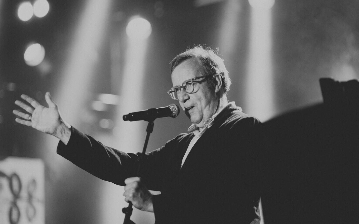 President Toomas Hendrik Ilves speaking at the Viljandi Folk Music Festival in Estonia.