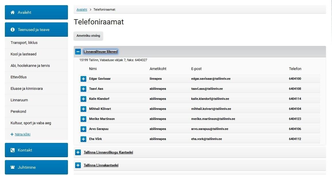 Tallinna kodulehe telefoniraamatus on linnapea ametis jätkuvalt Edgar Savisaar.