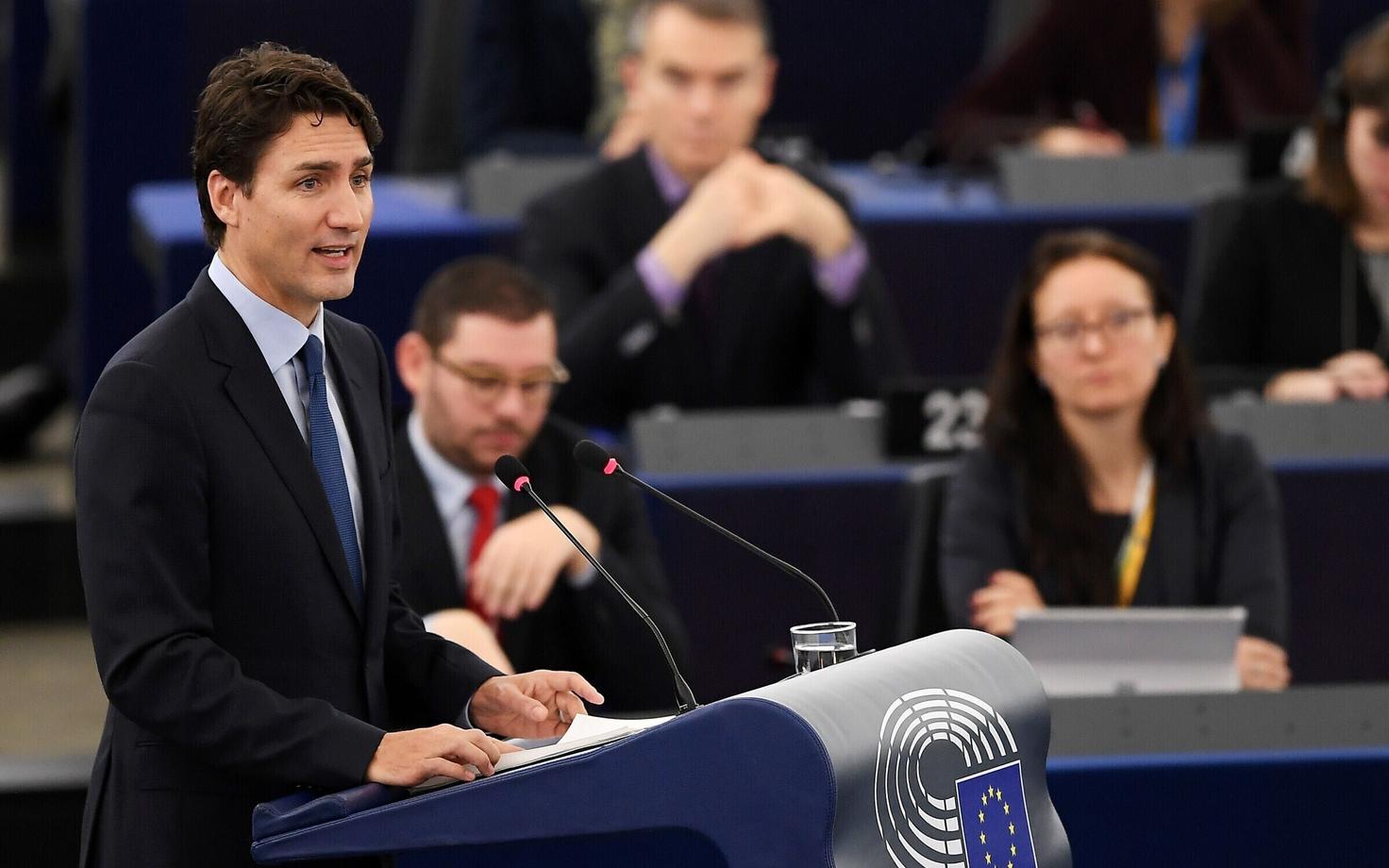 Kanada peaminister Justin Trudeau europarlamendis 16. veebruaril.