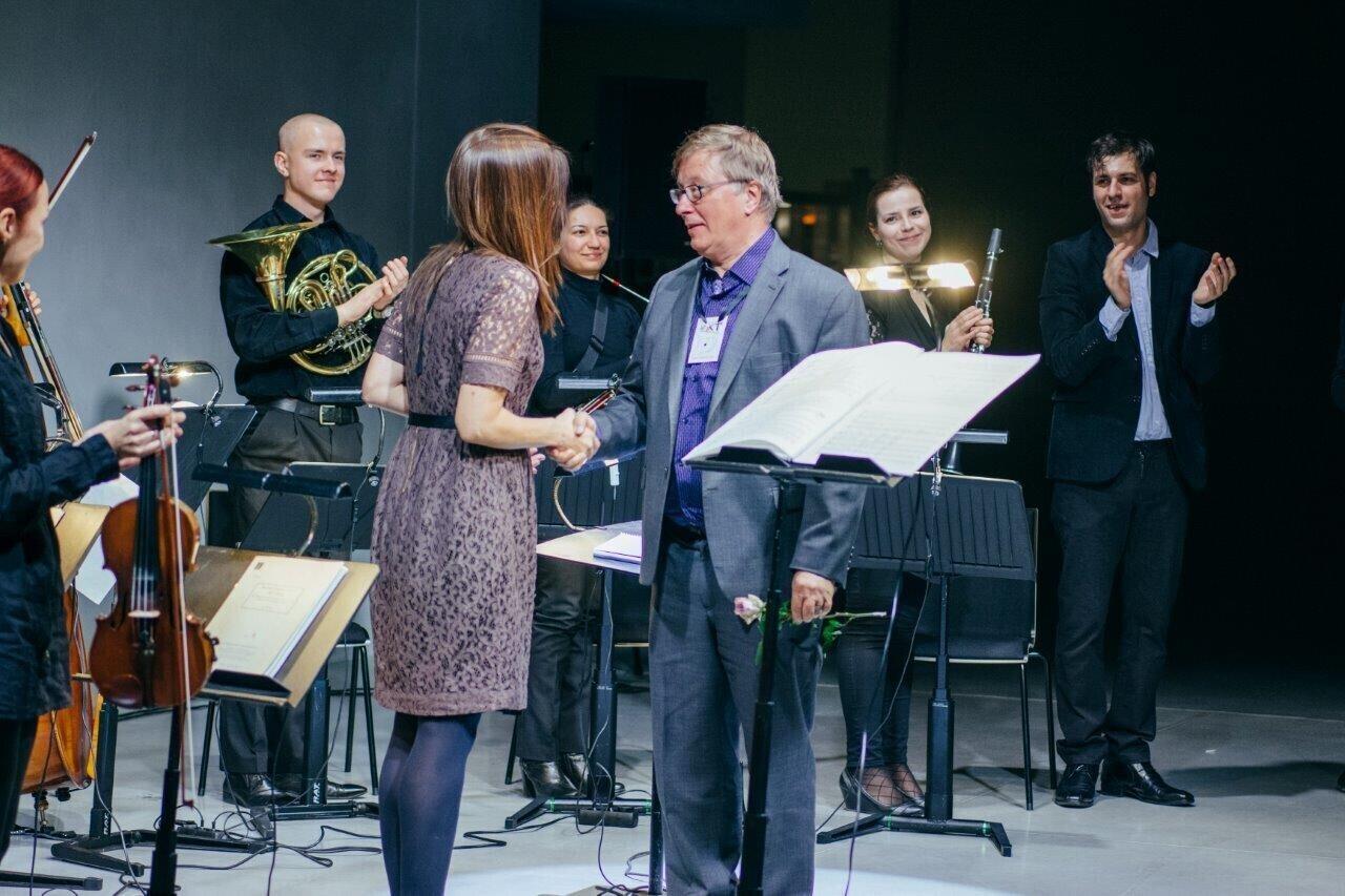 Kädy Plaas ja Georg Friedrich Haas pärast „ATTHISE” ettekannet ERMis 20. oktoobril 2016