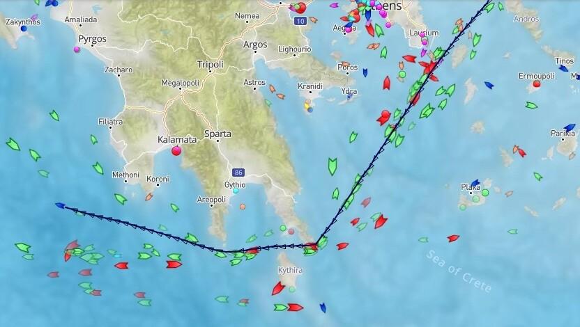 Путь парома Tiiu на веб-карте MarineTraffic.