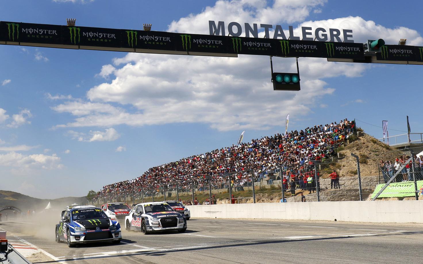 Montalegre etapi finaalsõidu start, esireas Petter Solberg ja Mattias Ekström.