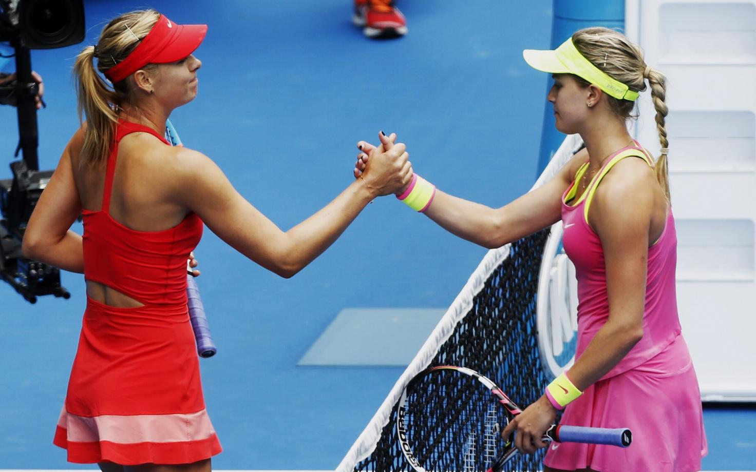 Maria Šarapova ja Eugenie Bouchard 2015. aasta Austraalia lahtistel.