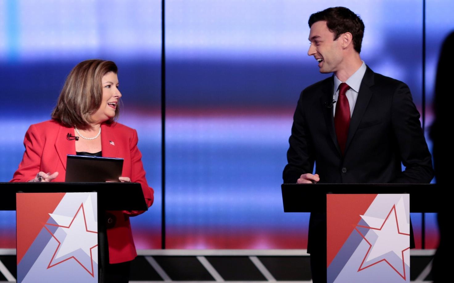 Georgia poliitikud Karen Handel ja Jon Ossoff 6. juunil valimisdebatil.