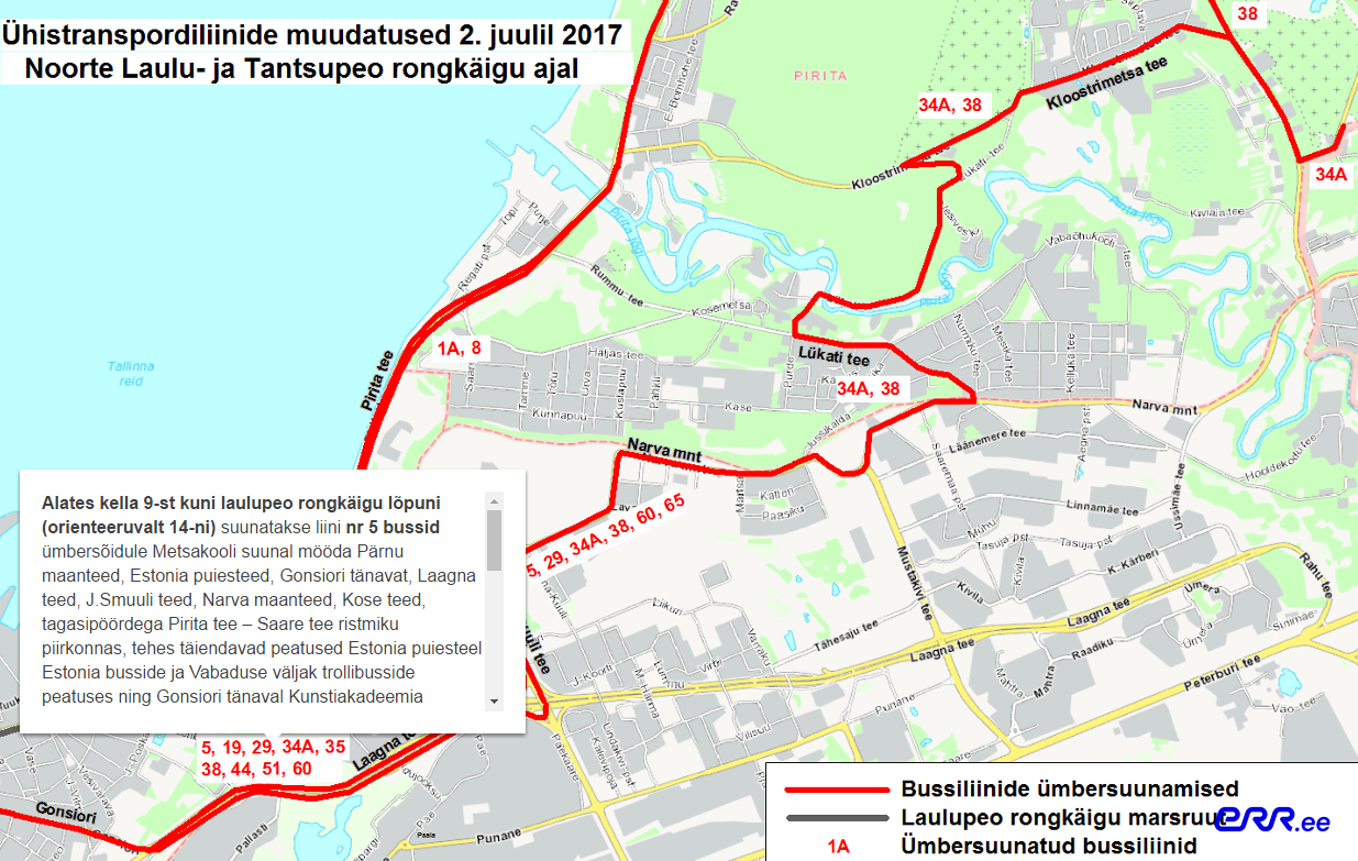 Ühistransport laulu- ja tantsupeo rongkäigu ajal.