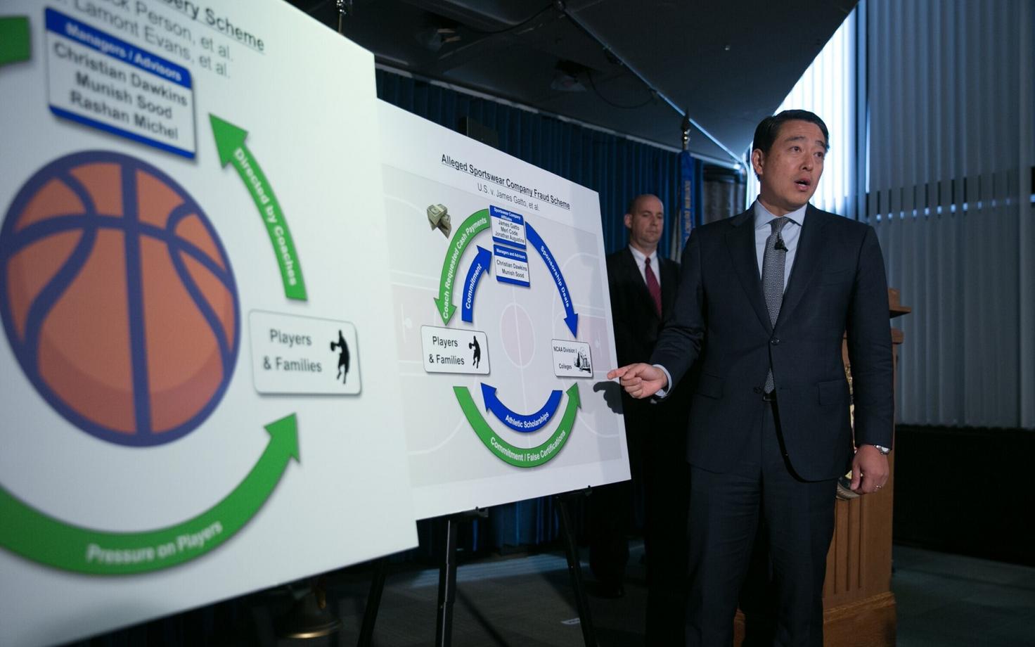 Prokurör Joon H. Kim NCAA ja Adidase skandaali pressikonverentsil