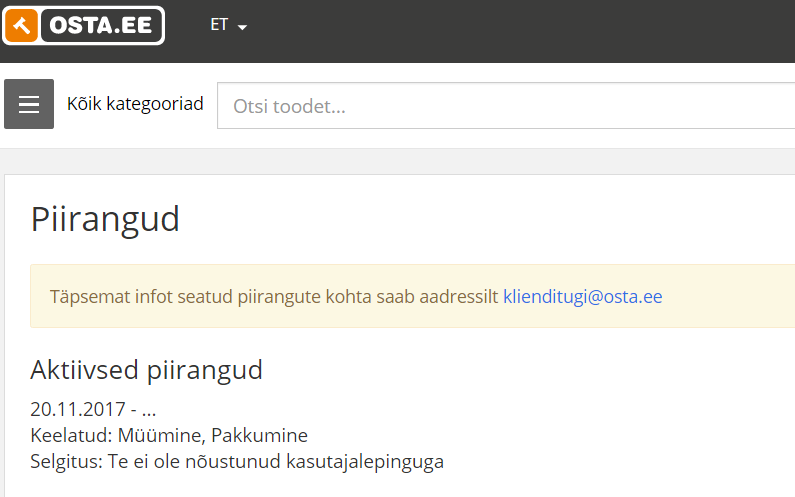 Teade kasutaja blokeerimisest