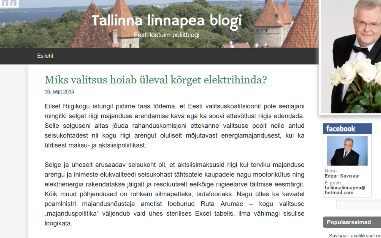 Nii nägi Tallinna linnapea Edgar Savisaareblogi välja 2015. aastal.