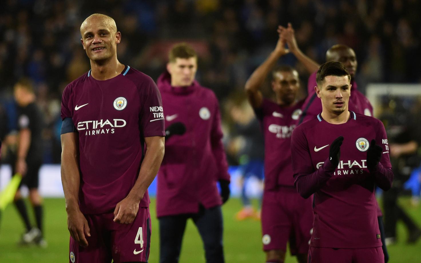 Manchester City mängijad Vincent Kompany ja Brahim Diaz