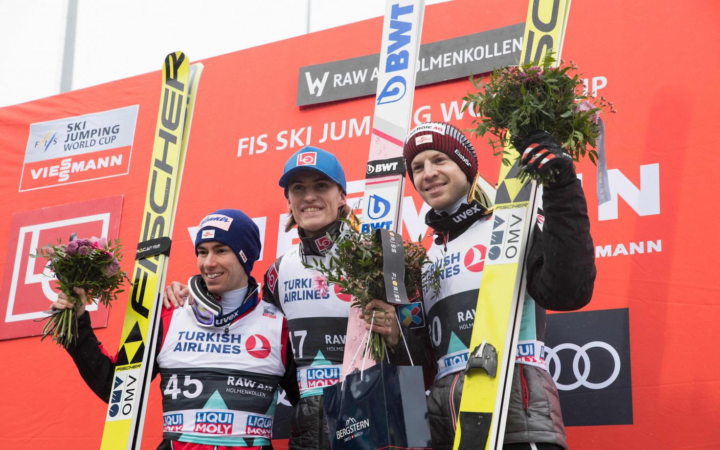 Stefan Kraft, Daniel-Andre Tande ja Michael Hayböck.