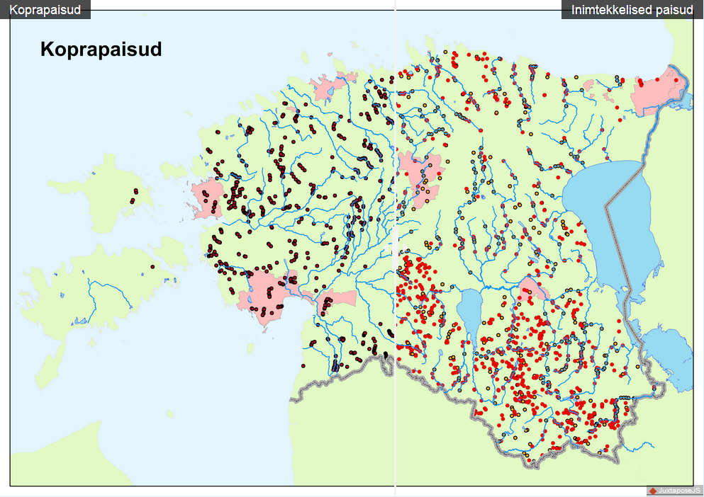 Kopra- ja inimeste rajatud paisud.