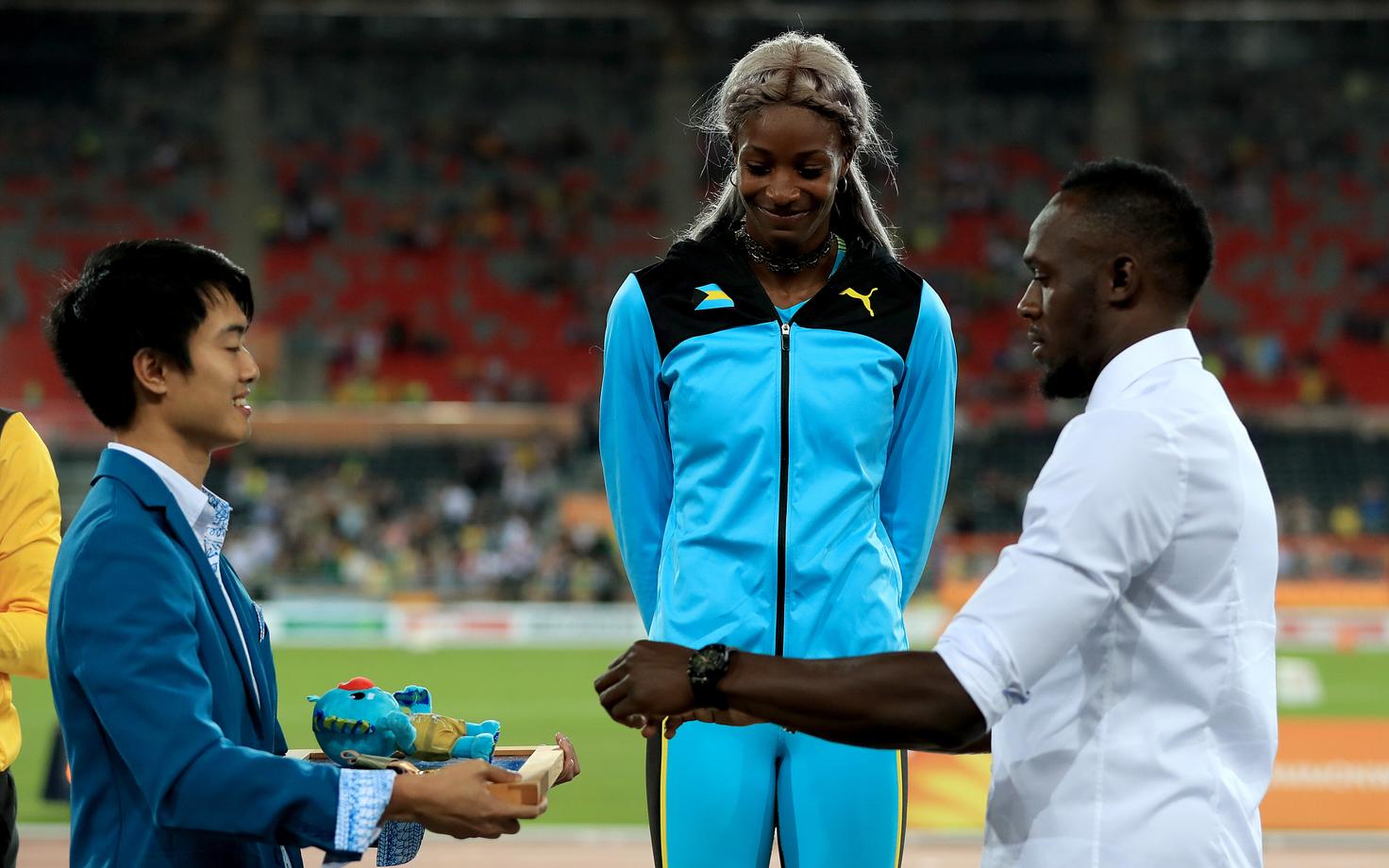 Shaunae Miller-Uibo ja Usain Bolt