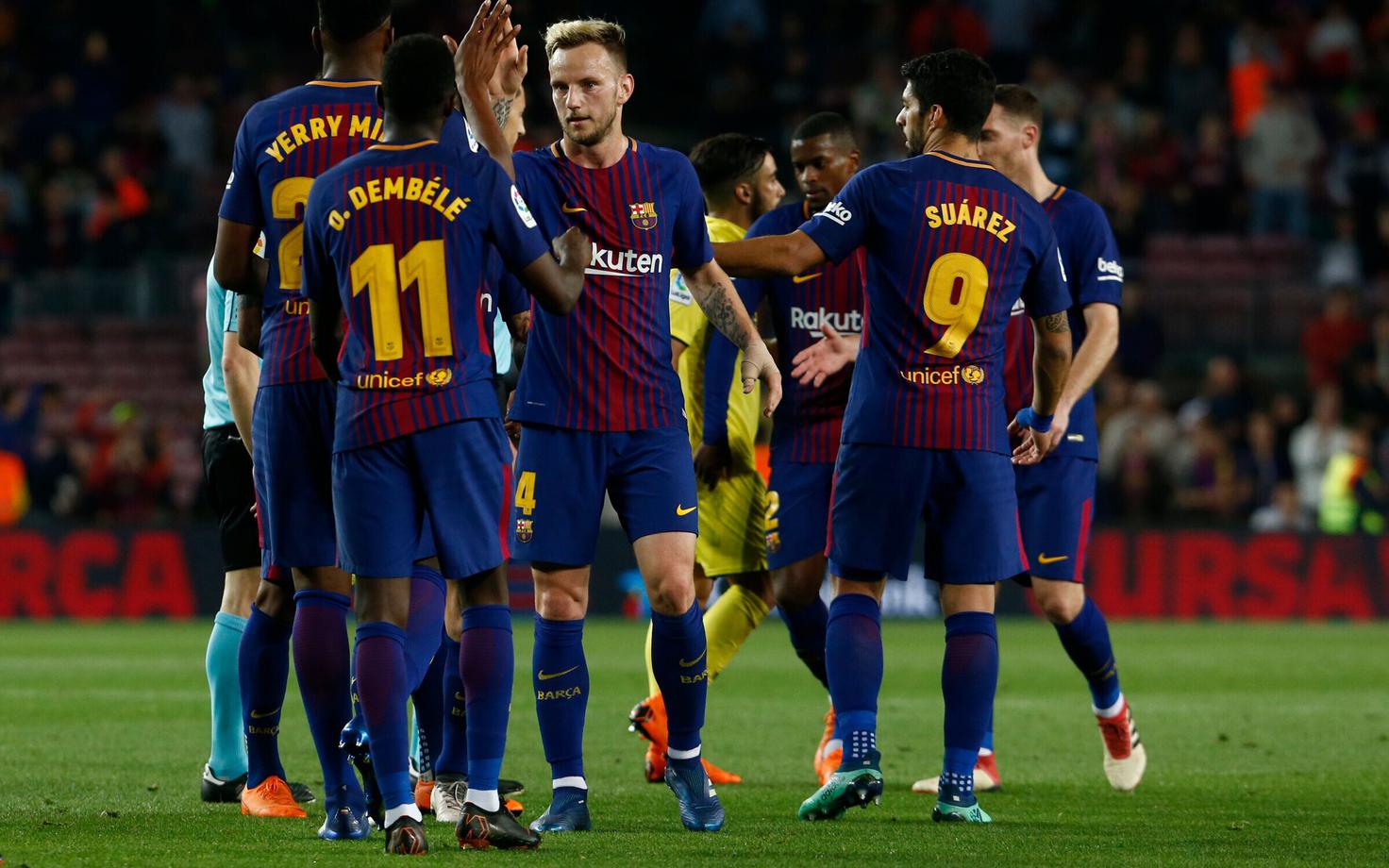 FC Barcelona mängijad võitu tähistamas.