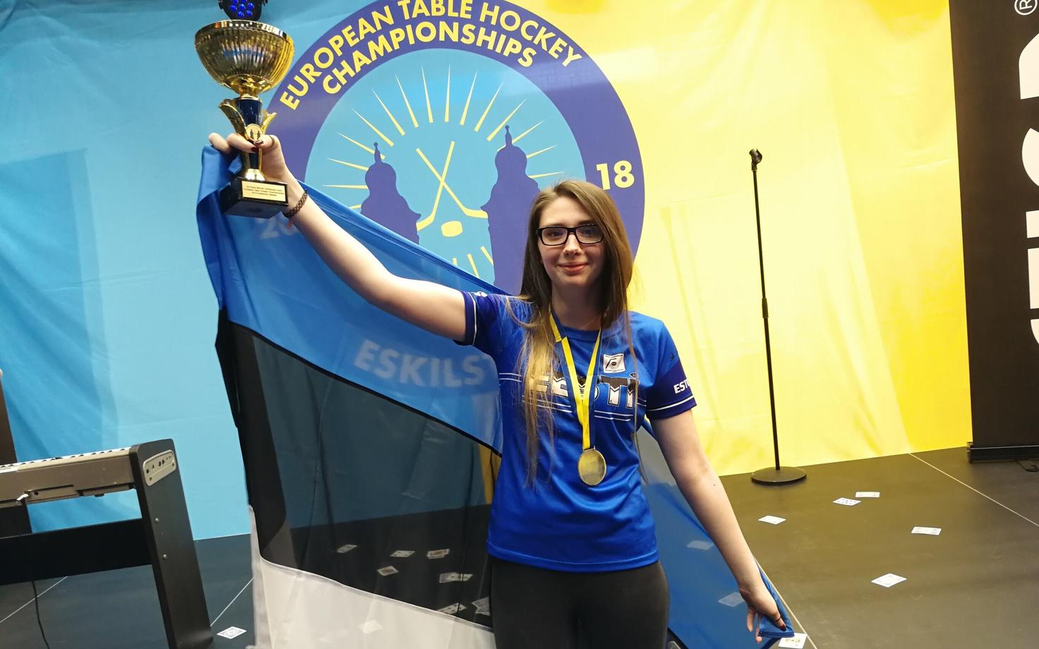 Мария Савельева на чемпионате Европы по настольному хоккею.