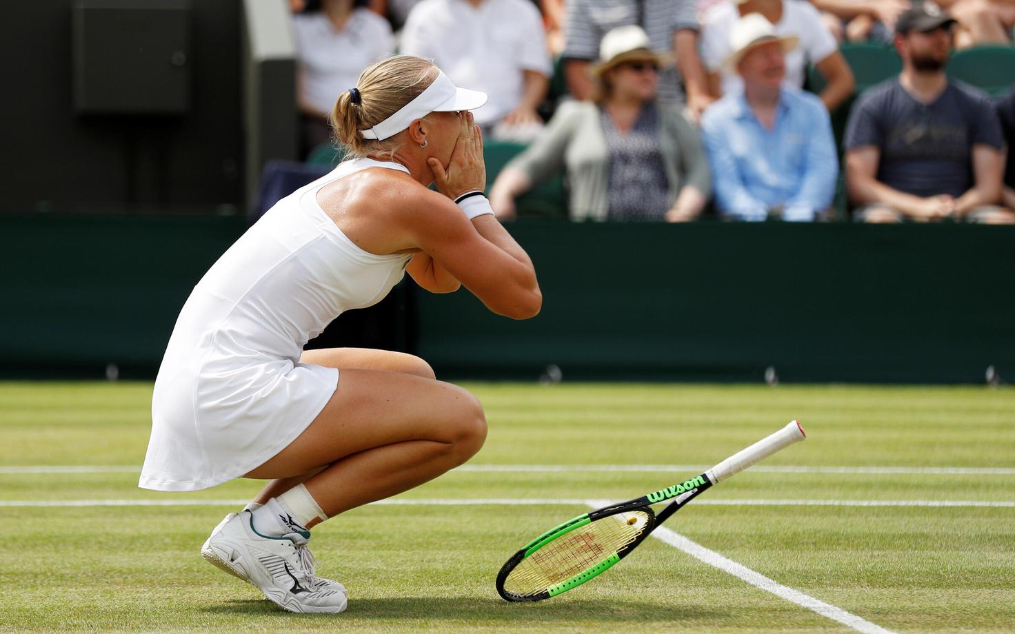 Kiki Bertens tähistamas oma võitu Karolina Pliškova üle