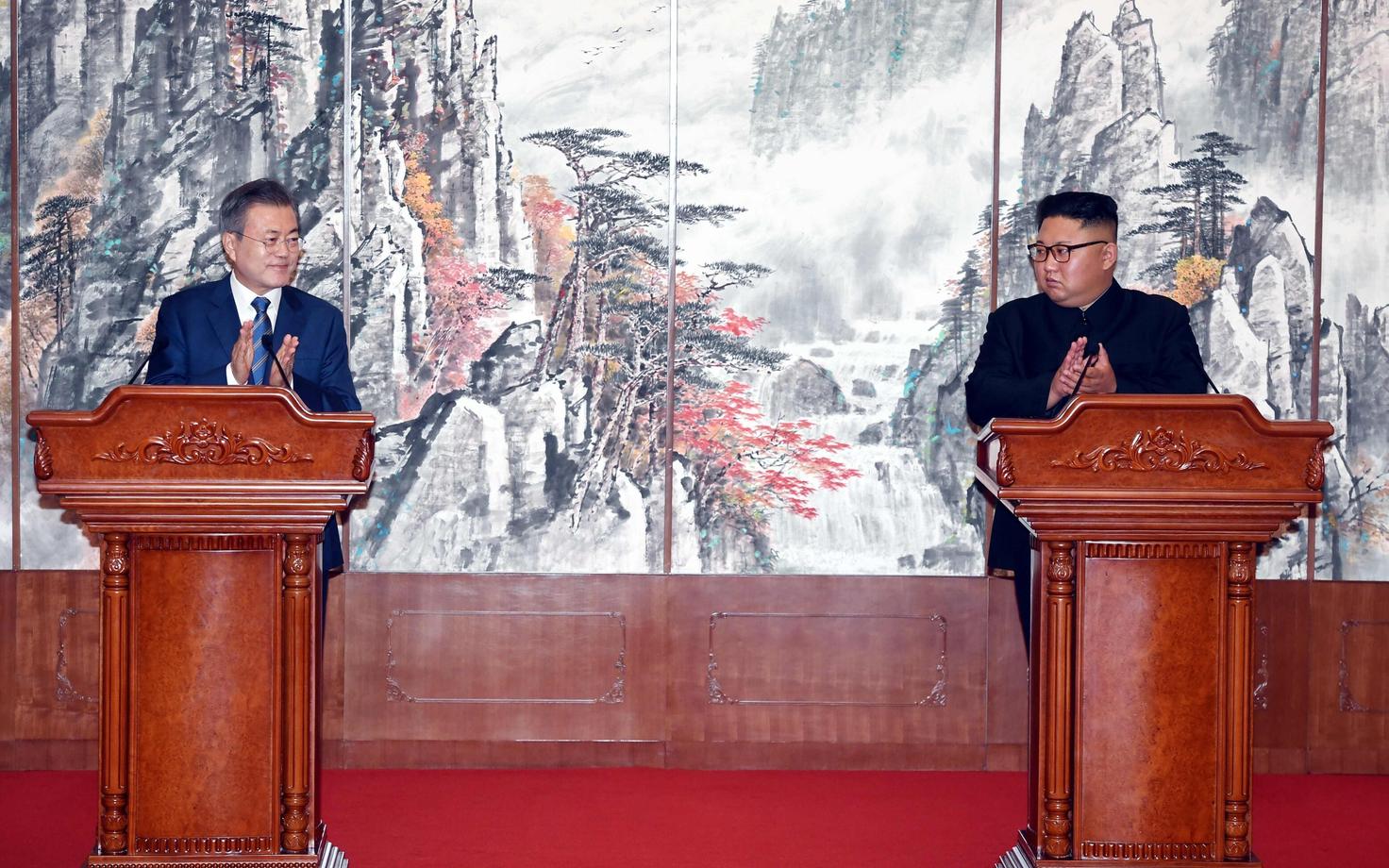 Lõuna-Korea president Moon Jae-in ja Põhja-Korea juht Kim Jong Un Pyongyangis.