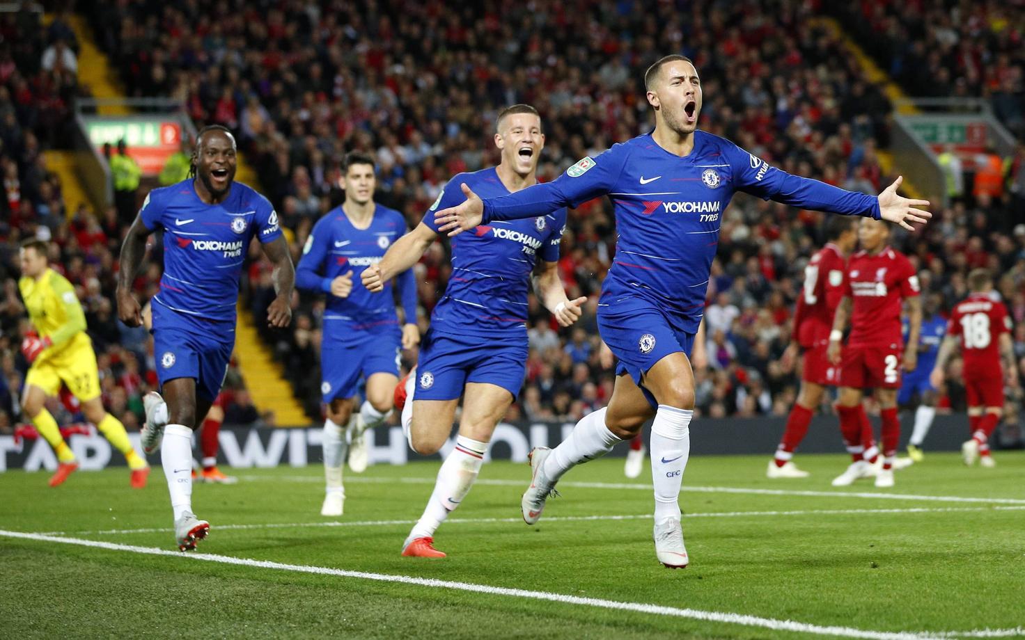 Eden Hazard võiduväravat tähistamas
