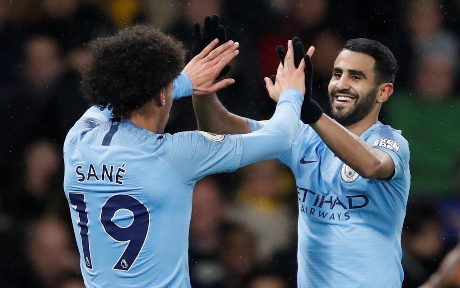 Manchester City väravad löönud Leroy Sane ja Riyad Mahrez