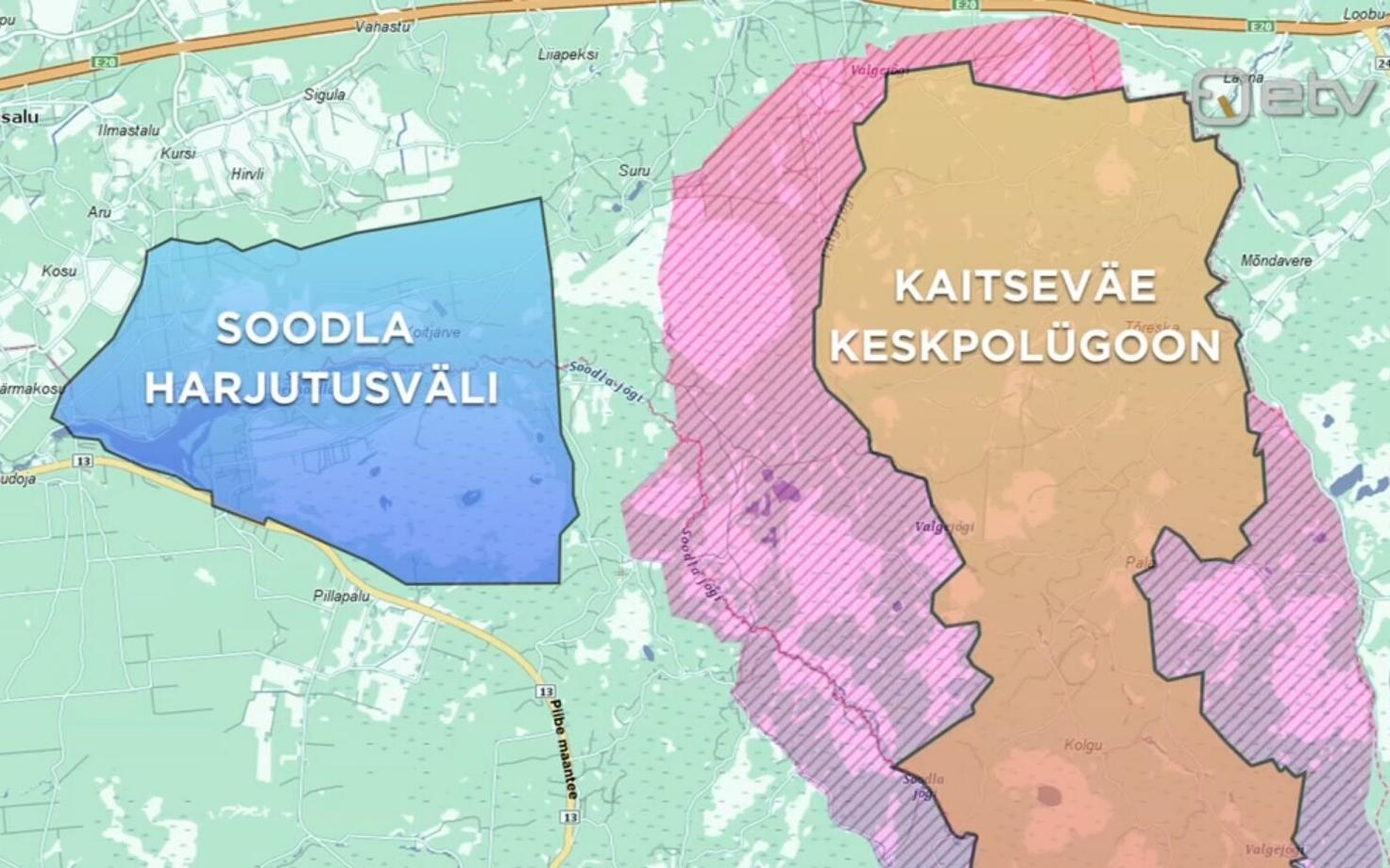 Центральный полигон и полигон Соодла на карте Эстонии.