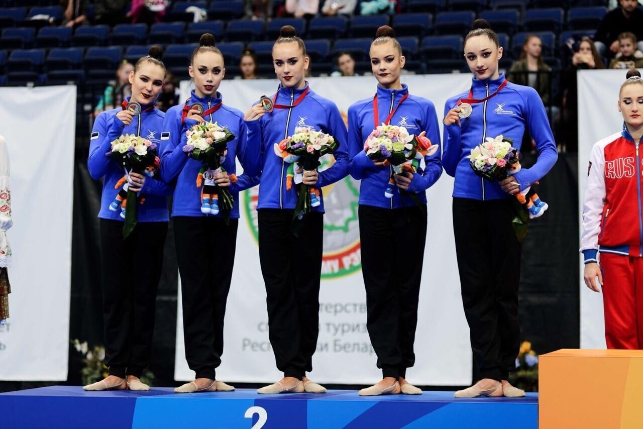 Eesti iluvõimlemise rühmkava koondis Minskis poodiumil
