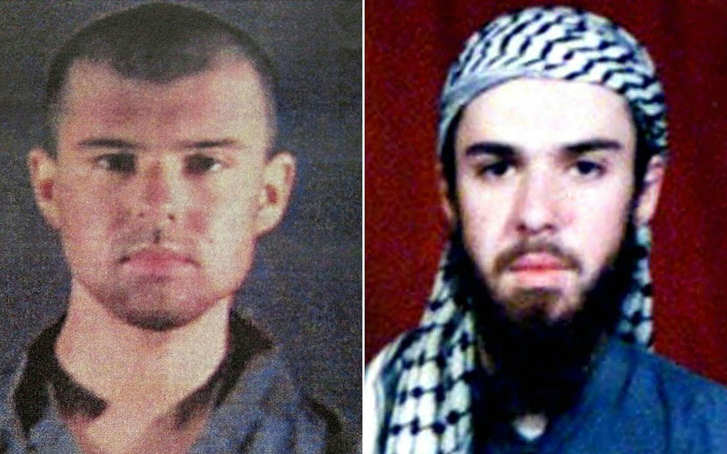 John Walker Lindh. Vasakpoolne pildi avalikustas USA politsei 2002. aastal, parempoolne foto Lindhist on pärit Pakistanis asuvast religioossest koolist.