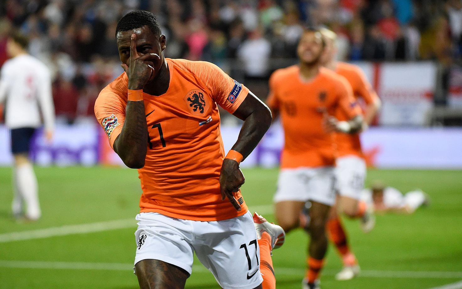 Quincy Promes ja Hollandi jalgpallikoondis teist väravat tähistamas