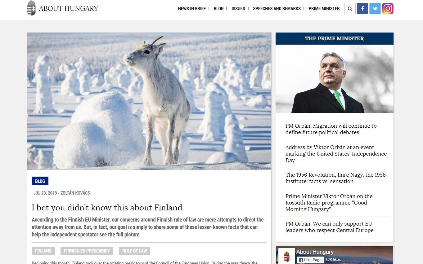 Ungari riiklik blogi About Hungary ja Soomet käsitlev artikkel.