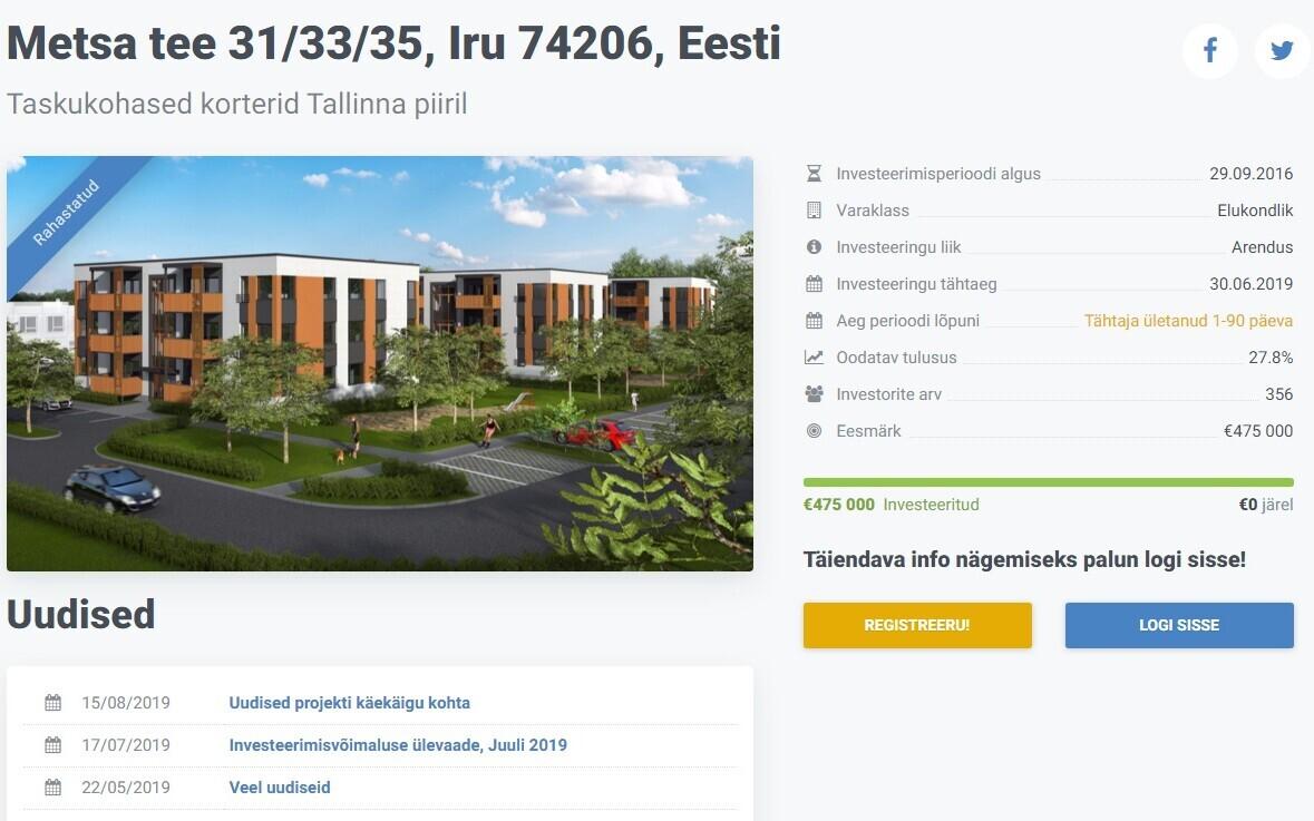 Crowdestate'i Metsa tee arenduse veebileht.