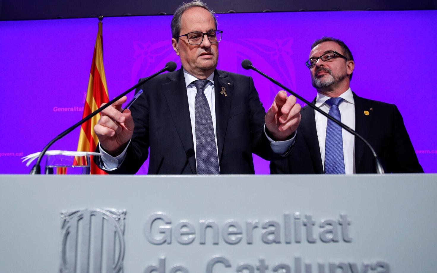 Kataloonia regionaalvalitsuse president Quim Torra, selja taga seisab nõunik Alfred Bosch.
