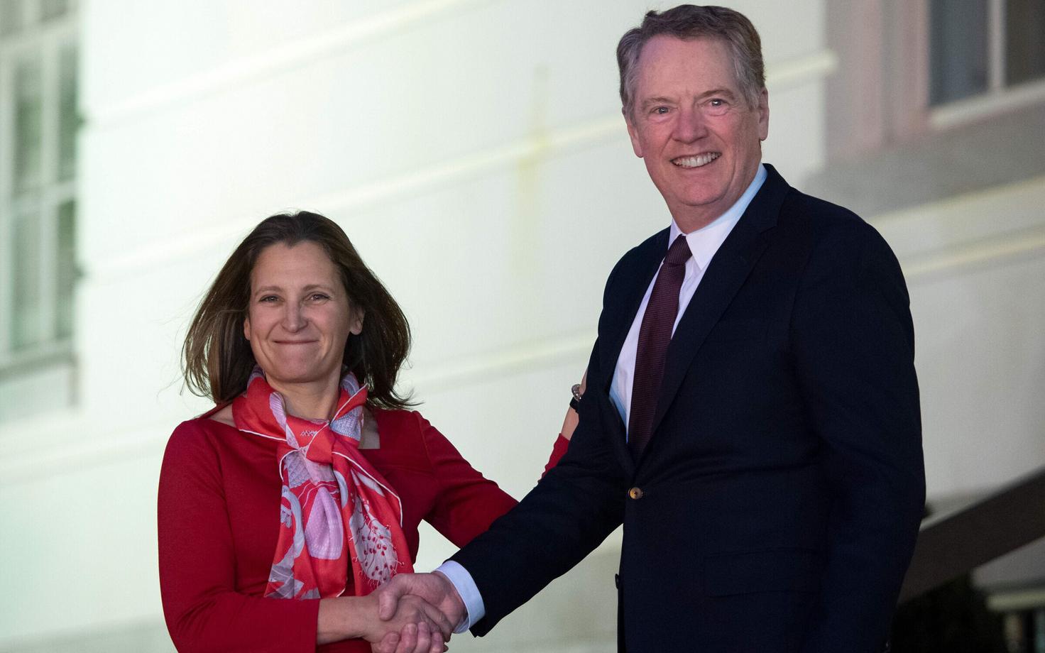 Kanada asepeaminister Chrystia Freeland ja USA kaubandusesindaja Robert Lighthizer.