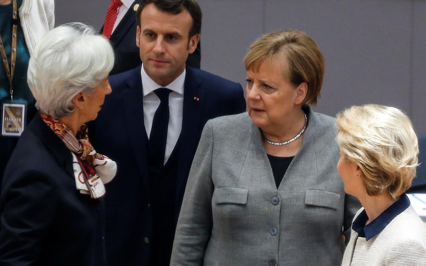 Christine Lagarde, Emmanuel Macron, Angela Merkel, Ursula von der Leyen.