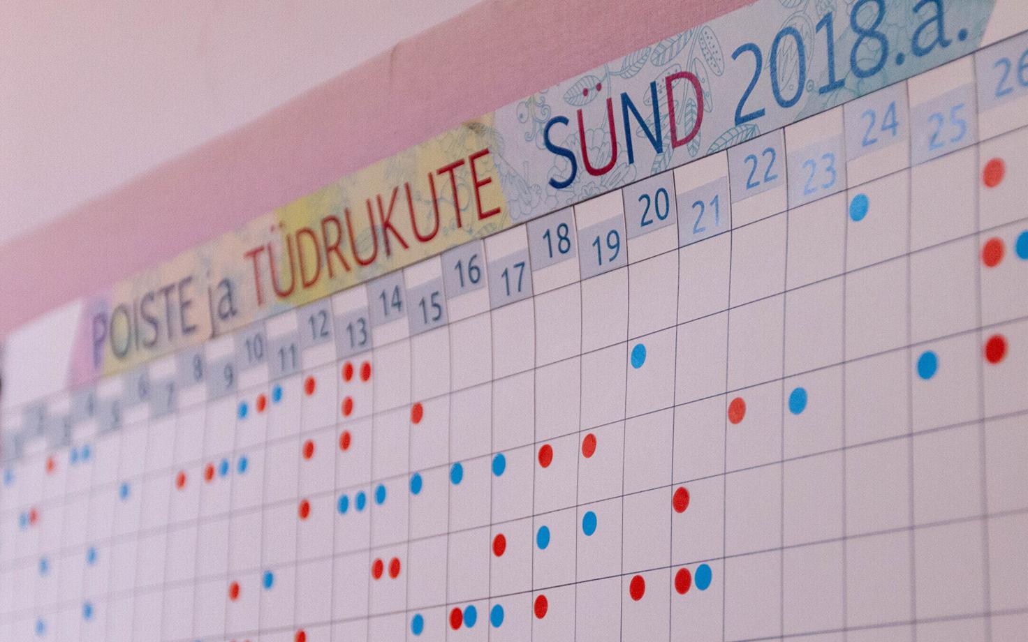 Sündide tabel Põlva haigla sünnitusosakonnas.