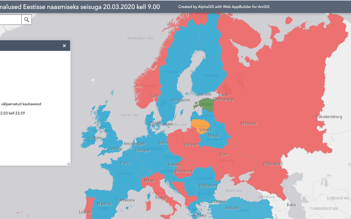 Map launched by AlphaGIS and Ministry of Foreign Affairs showing European transit options during the coronavirus pandemic.