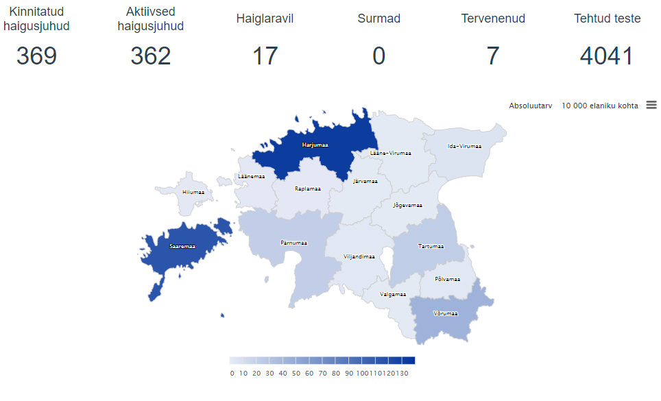 Terviseameti koroonakaart 24. märtsi hommiku seisuga