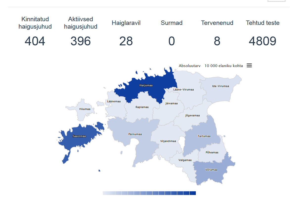 Nakatunute arv maakondade kaupa.