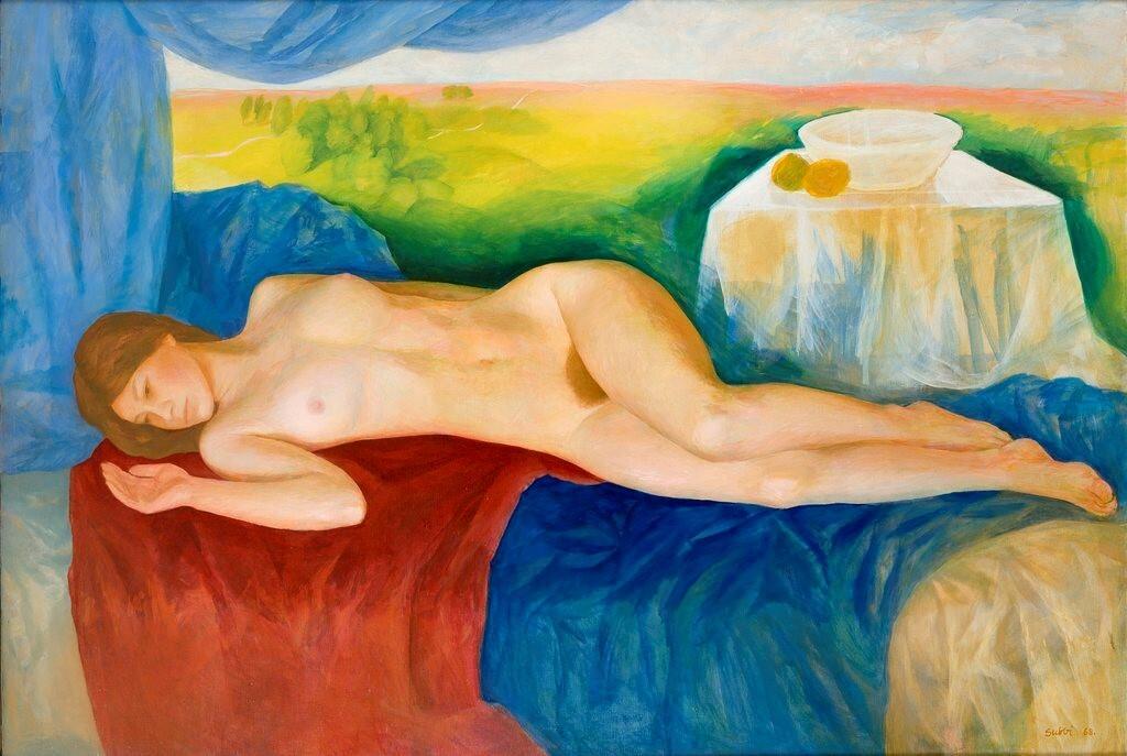 Olev Subbi. Akt maastiku taustal. 1968. Õli, tempera lõuend.