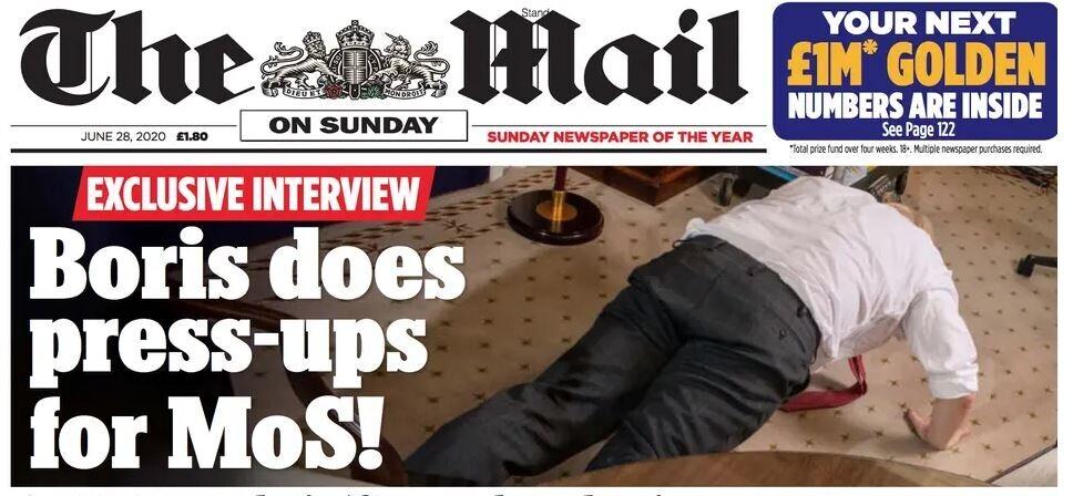 Boris Johnsoni foto ajalehe The Mail on Sunday esikaanel.