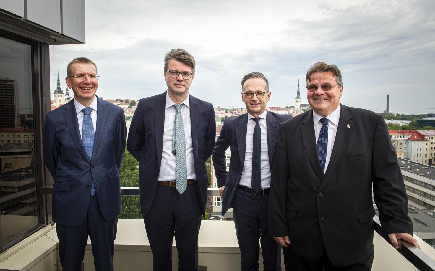 Läti välisminister Edgars Rinkevics, Eesti välisminister Urmas Reinsalu, Saksamaa välisminister Heiko Maas ja Leedu välisminister Linas Linkevicius.